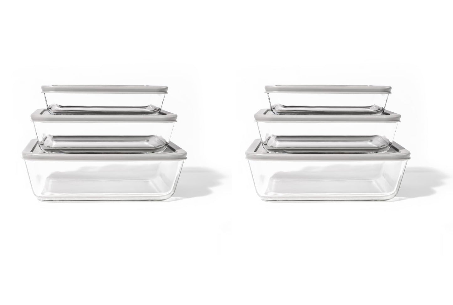 Glass Food Storage Containers - 12 Piece (6 Containers + 6 Lids) Rectangular Nesting Space-Saving Set-1