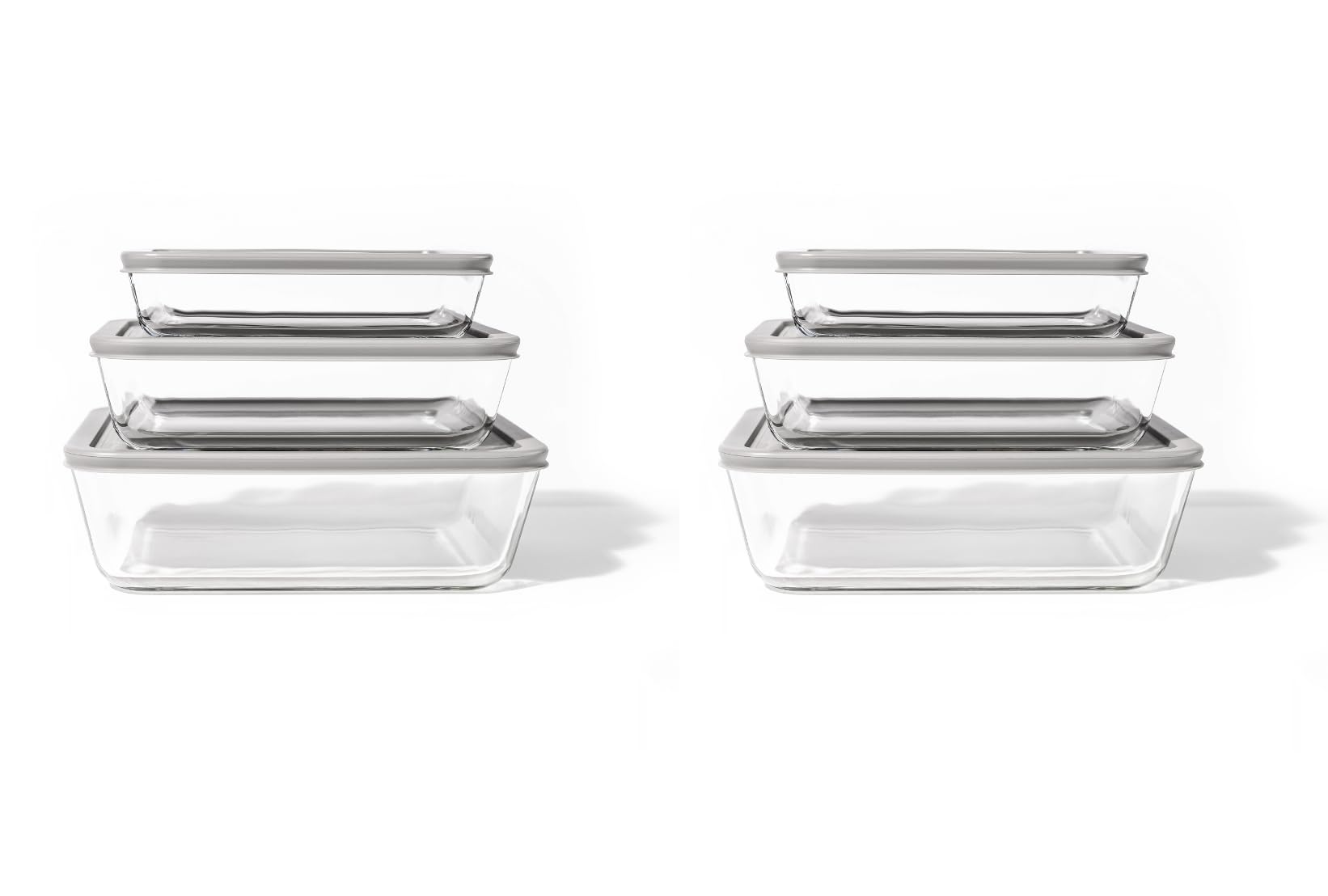 Glass Food Storage Containers - 12 Piece (6 Containers + 6 Lids) Rectangular Nesting Space-Saving Set-1