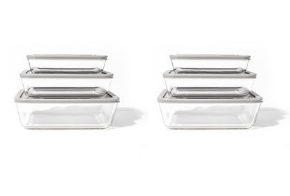 Glass Food Storage Containers - 12 Piece (6 Containers + 6 Lids) Rectangular Nesting Space-Saving Set-1