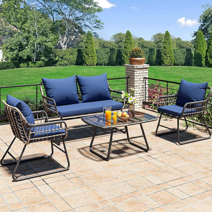 Stylish Four Piece Wicker Outdoor Bistro Furniture Set