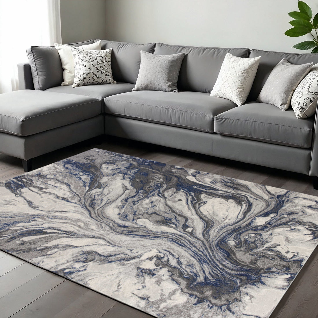 8' X 11' Blue And Gray Abstract Area Rug