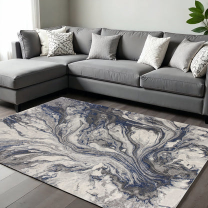8' X 11' Blue And Gray Abstract Area Rug