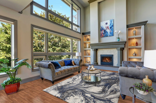 8' X 11' Blue And Gray Abstract Area Rug