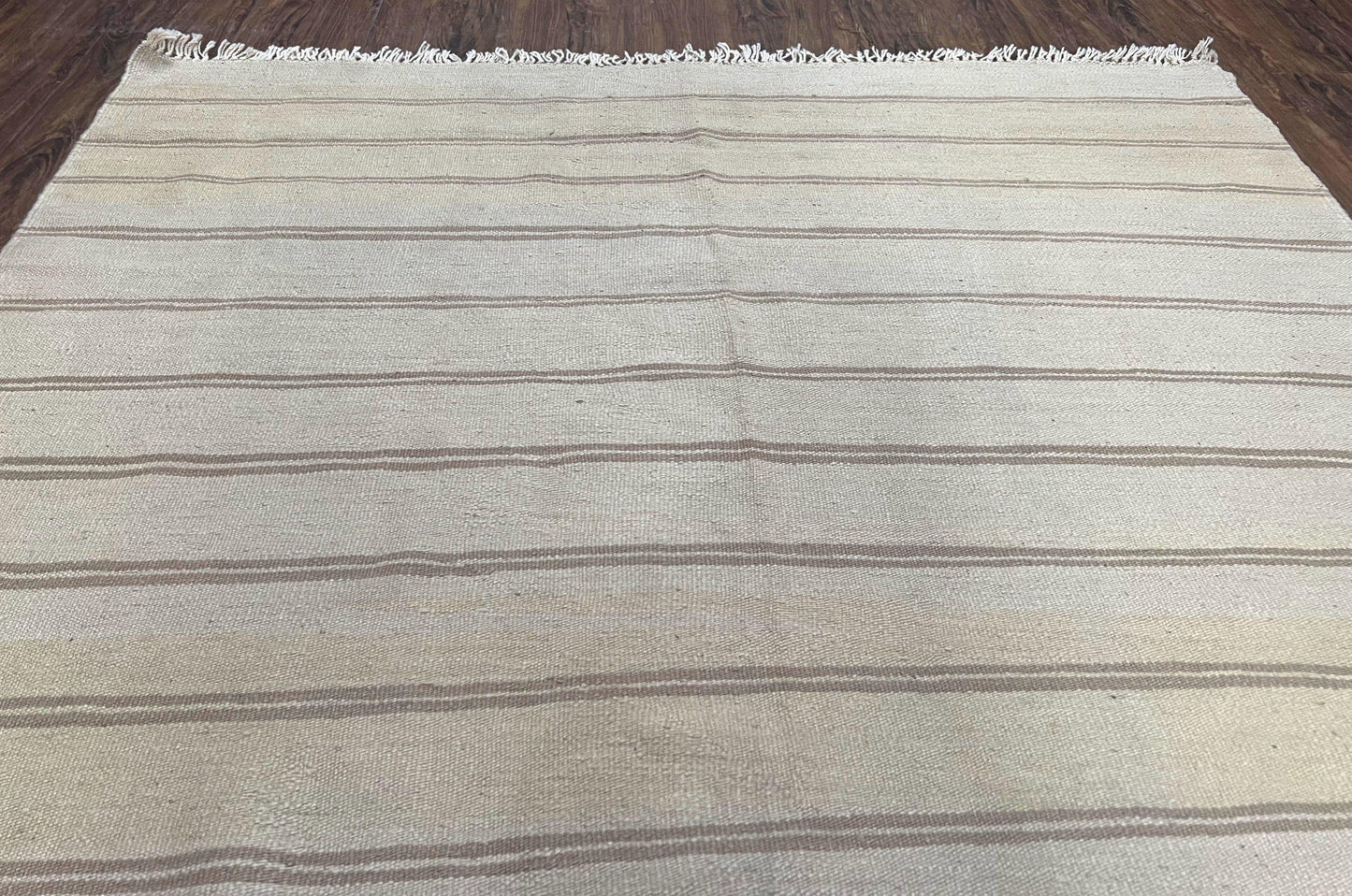 New Turkish Kilim Rug 5x8 Flatweave Carpet, Bohemian Rug, Contemporary Rug, Hand Woven, Wool Area Rug, Gray and Taupe, Striped Pattern