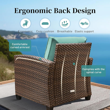 Patio Furniture Set Outdoor Furniture Brown Wicker Rattan Patio Conversation Sets with Cushion outside Sofa Set,7 Pieces with Rectangular Firepit Table,9 Seats,Blue-3