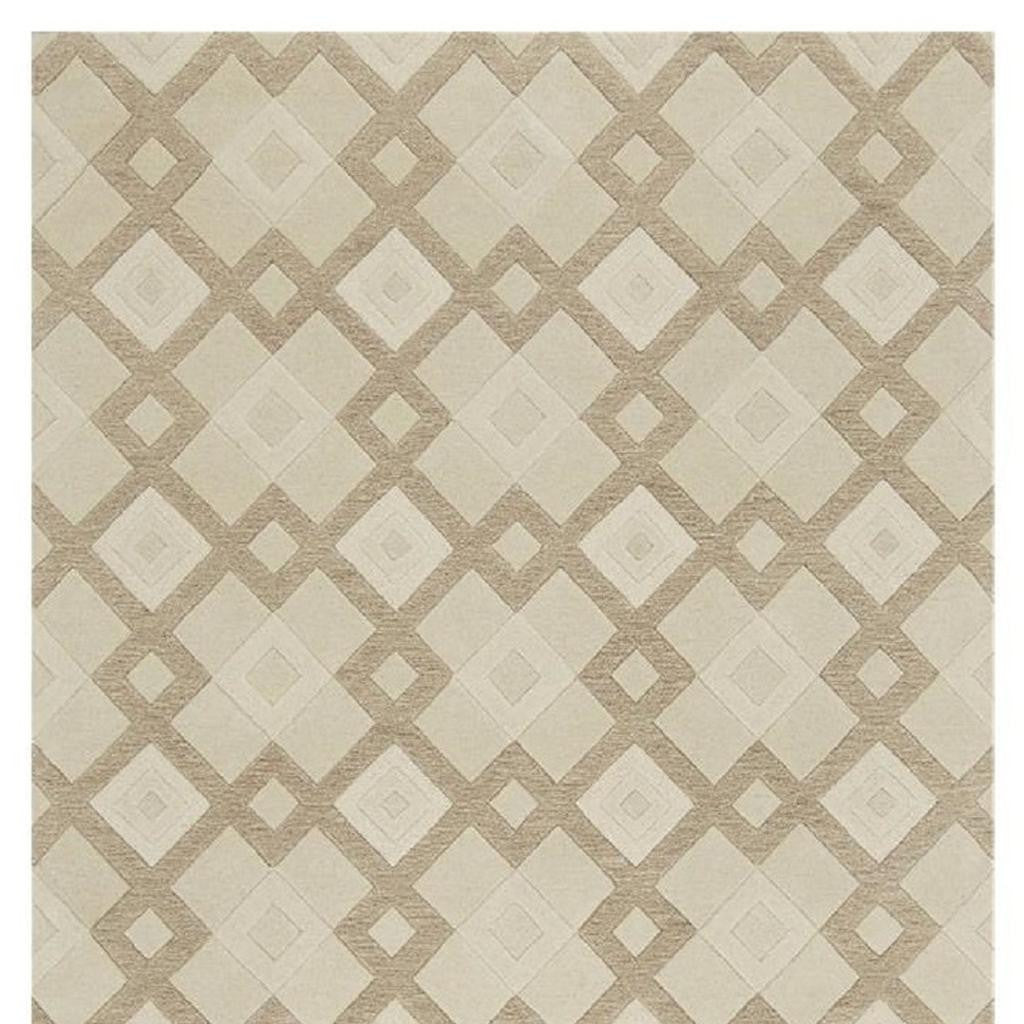 5' X 8' Ivory And Brown Wool Geometric Hand Tufted Area Rug