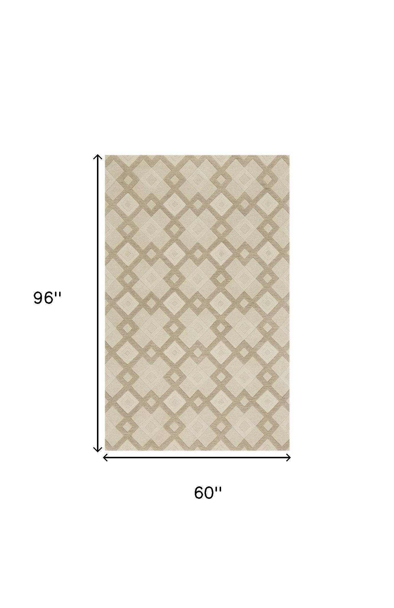 5' X 8' Ivory And Brown Wool Geometric Hand Tufted Area Rug