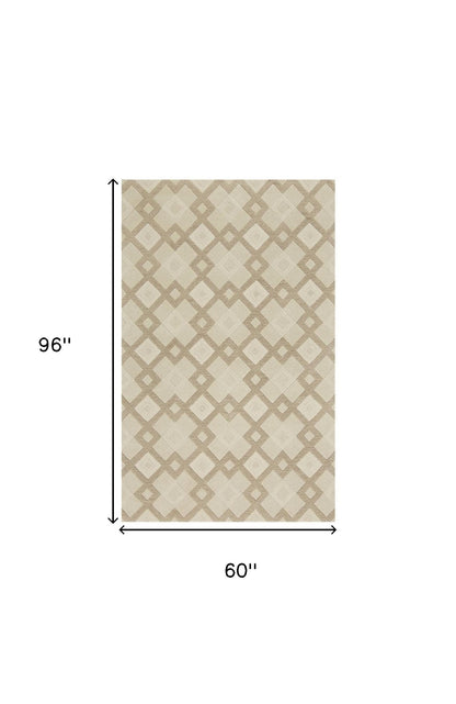 5' X 8' Ivory And Brown Wool Geometric Hand Tufted Area Rug