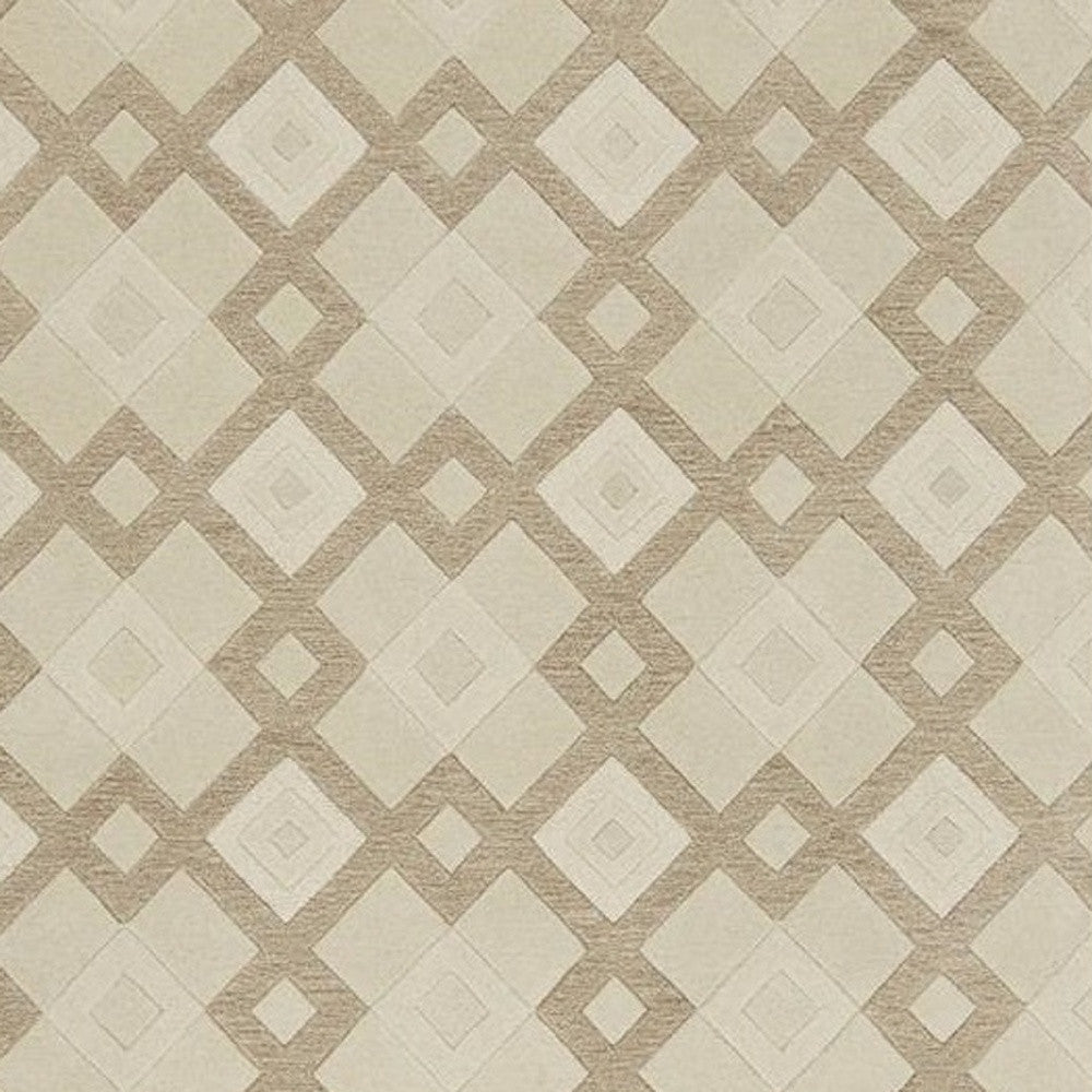 5' X 8' Ivory And Brown Wool Geometric Hand Tufted Area Rug