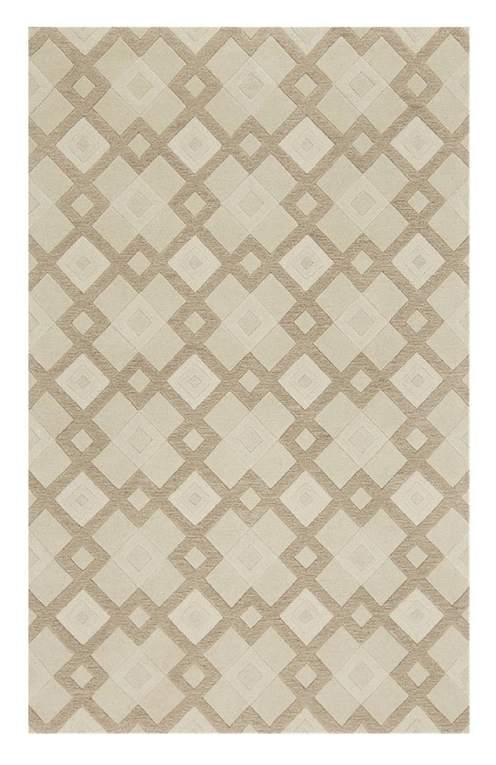 5' X 8' Ivory And Brown Wool Geometric Hand Tufted Area Rug