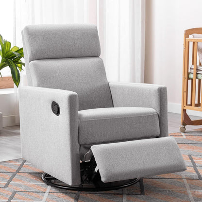 Modern Upholstered Manual Swivel Recliner Chair W/Headsupport Adjustable Nursery Glider Rocker for Living Room, Bedroom Gray
