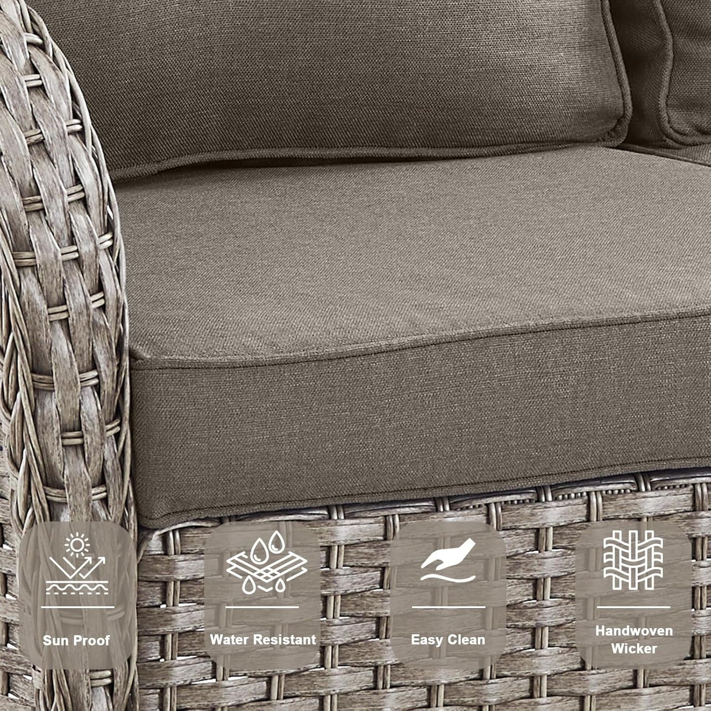 5 Piece Outdoor Patio Furniture Set with Deep Seating Swivel Rocker Chairs Loveseat and Rattan Coffee Table Outdoor Conversation Sets for Deck Backyard Poolside,Gray Wicker Gray Cushion-4