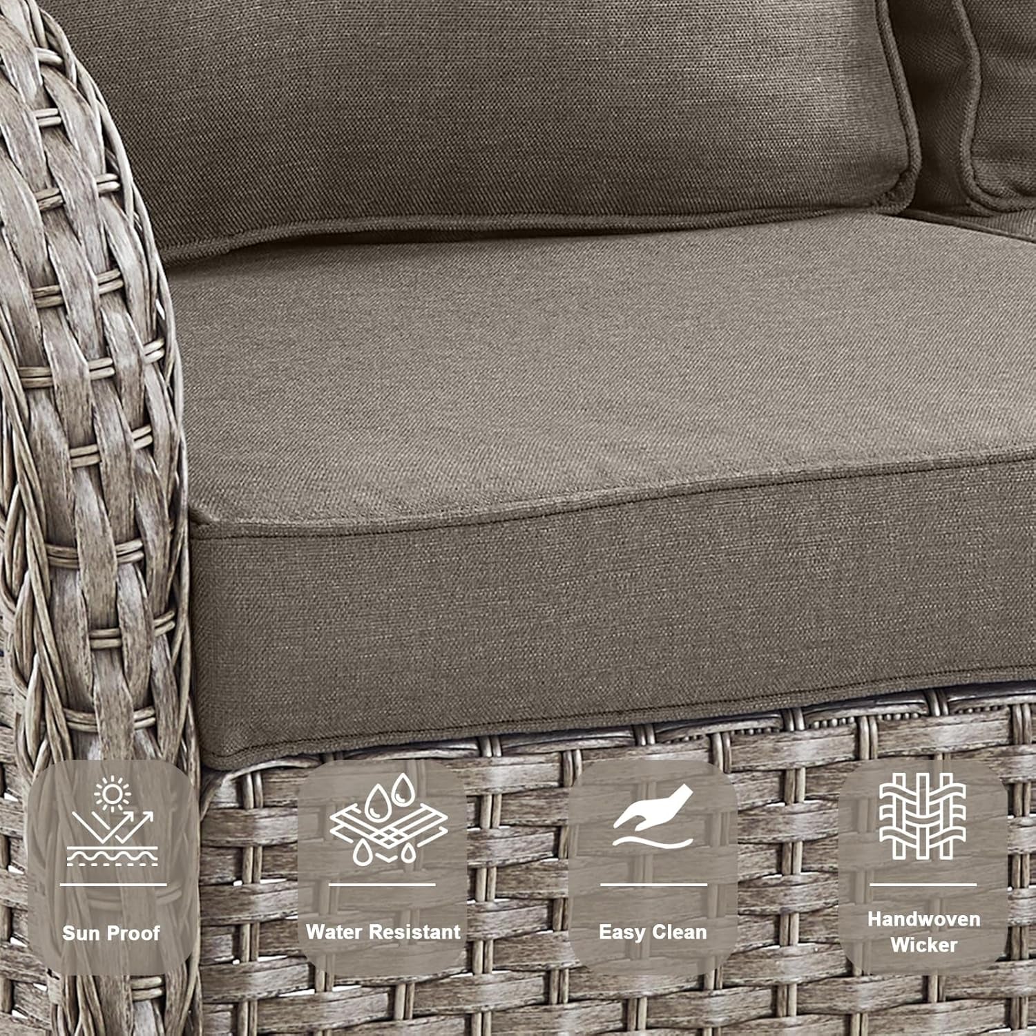 5 Piece Outdoor Patio Furniture Set with Deep Seating Swivel Rocker Chairs Loveseat and Rattan Coffee Table Outdoor Conversation Sets for Deck Backyard Poolside,Gray Wicker Gray Cushion-4