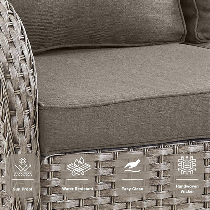 5 Piece Outdoor Patio Furniture Set with Deep Seating Swivel Rocker Chairs Loveseat and Rattan Coffee Table Outdoor Conversation Sets for Deck Backyard Poolside,Gray Wicker Gray Cushion-4