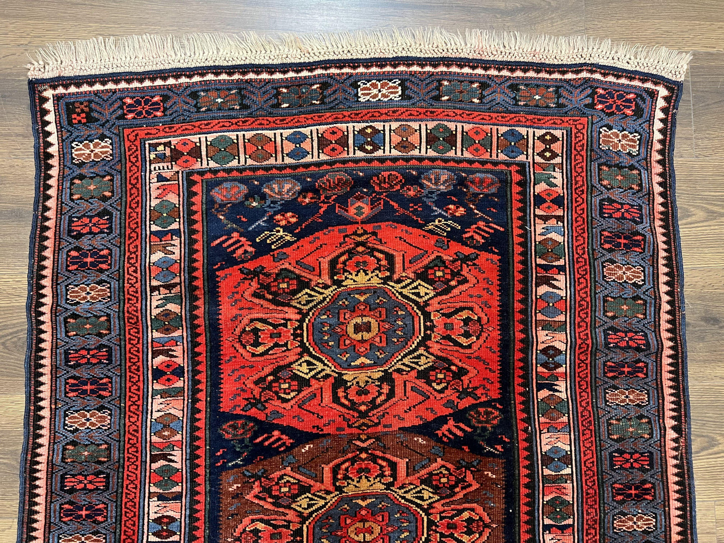 Antique Caucasian Seychour Rug 3.7 x 5.5, Collectible Oriental Carpet, Navy Blue and Red, Fine Kuba Rug, Vintage Rug, Wool Hand Knotted Rug-2