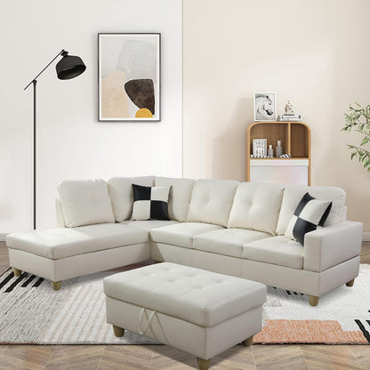 Ponliving Furniture Modern L-Shaped Leather Sectional Sofa Left Hand Facing (White)-2