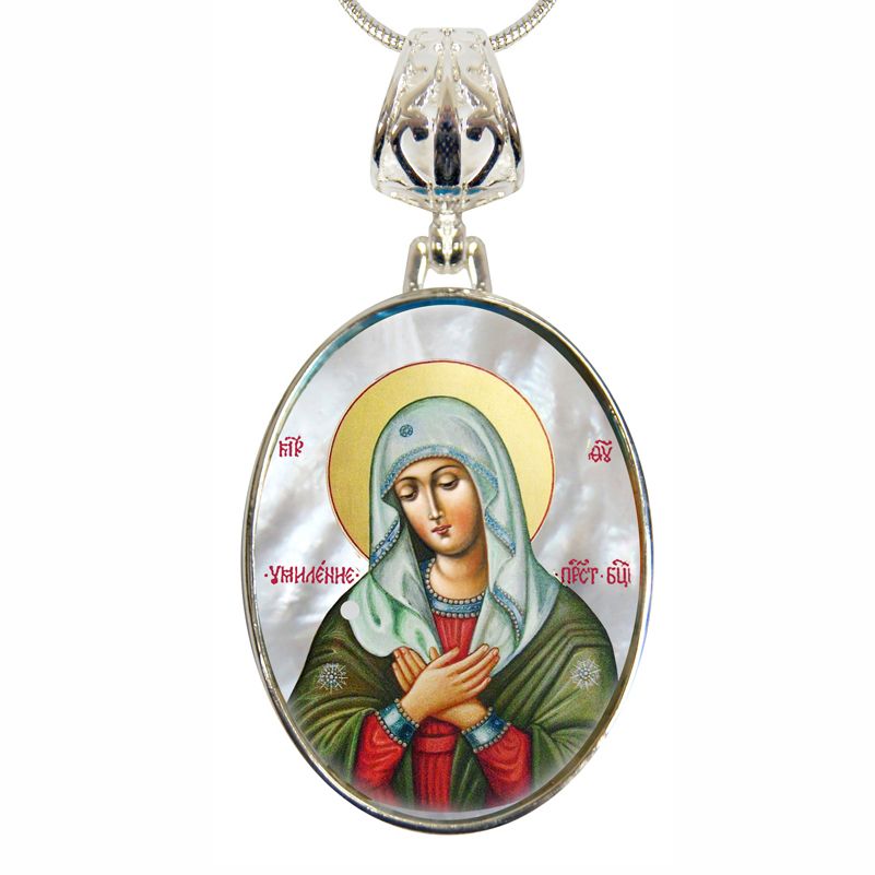 Mother of God Tenderness Silver Plated Mother of Pearl Necklace Jewelry - 43012