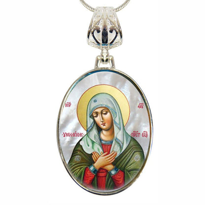 Mother of God Tenderness Silver Plated Mother of Pearl Necklace Jewelry - 43012