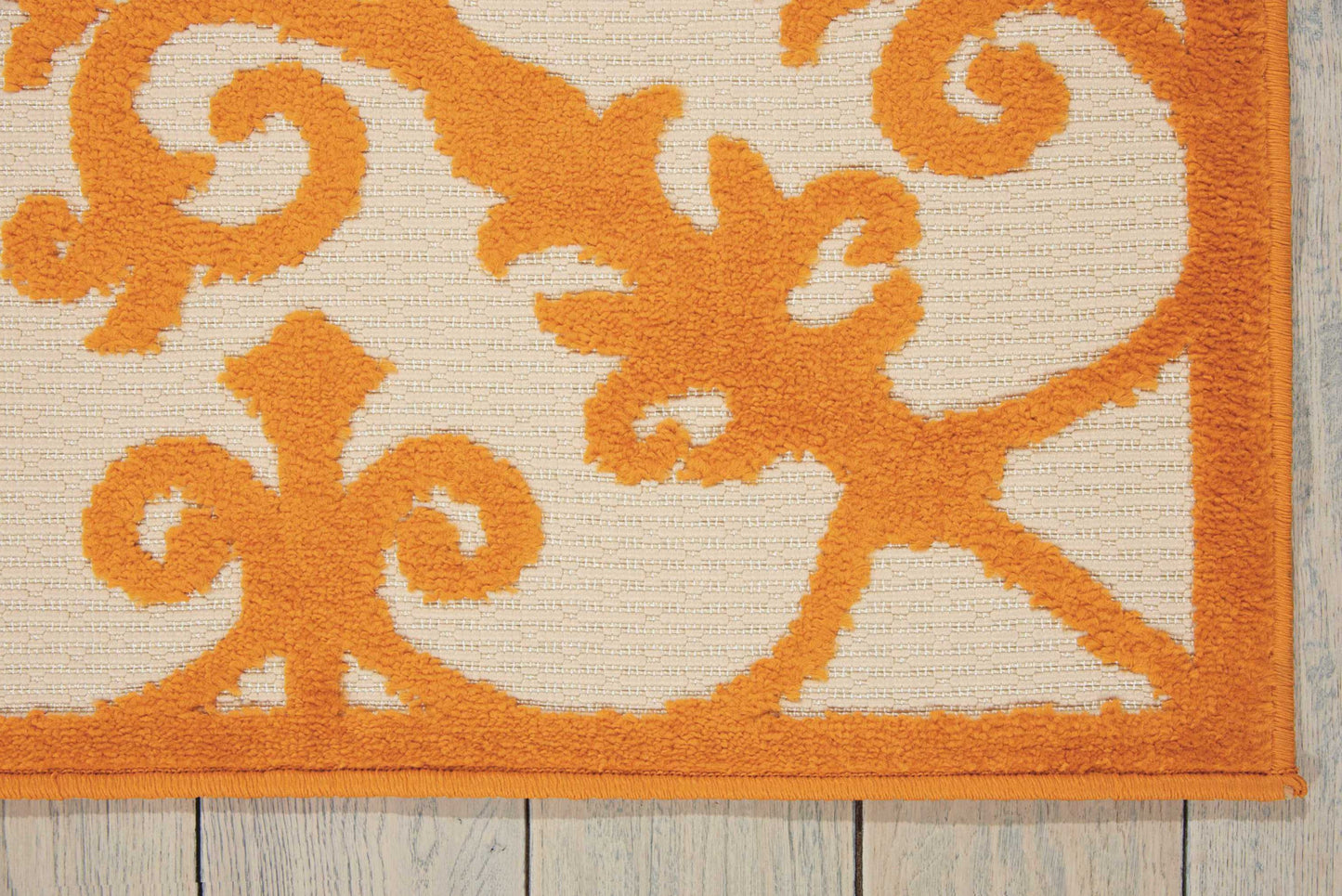 8' X 11' Orange And Ivory Damask Indoor Outdoor Area Rug