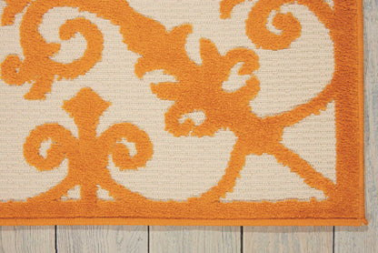 8' X 11' Orange And Ivory Damask Indoor Outdoor Area Rug