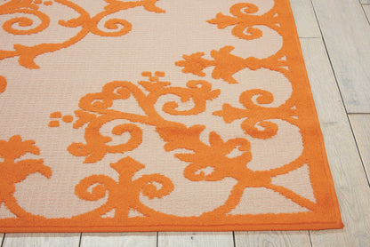 8' X 11' Orange And Ivory Damask Indoor Outdoor Area Rug
