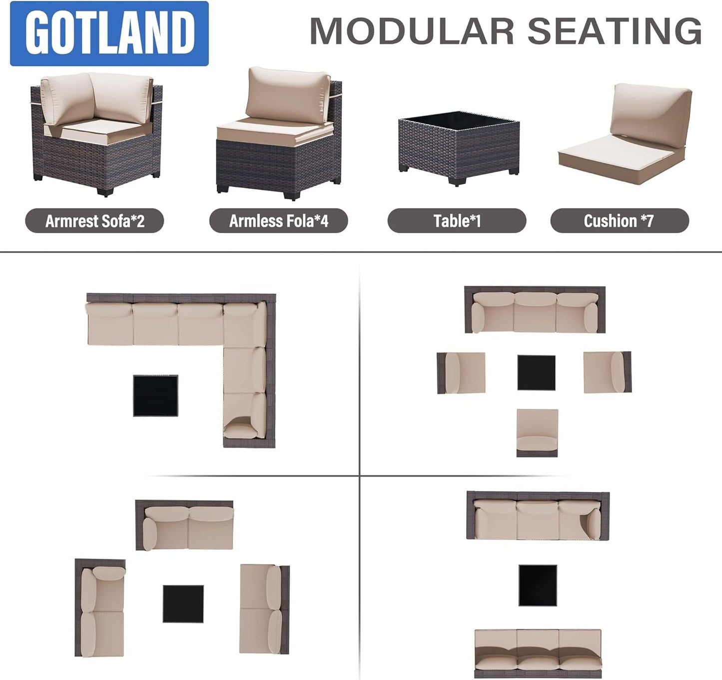 7-Piece Outdoor Patio Furniture Set with Waterproof Cushions