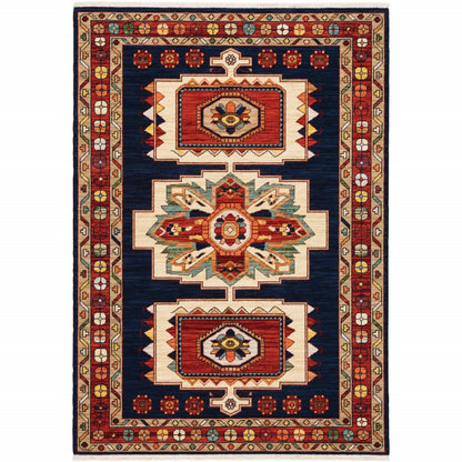 7' X 10' Blue And Red Medallion Area Rug