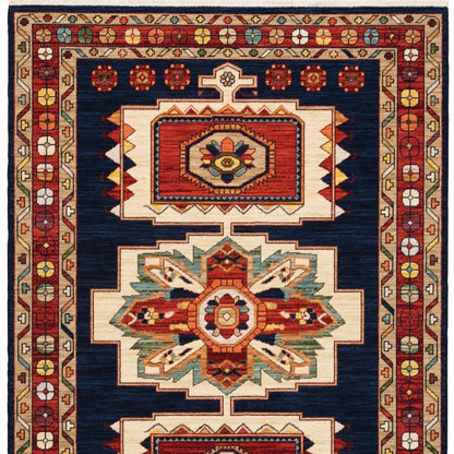 7' X 10' Blue And Red Medallion Area Rug