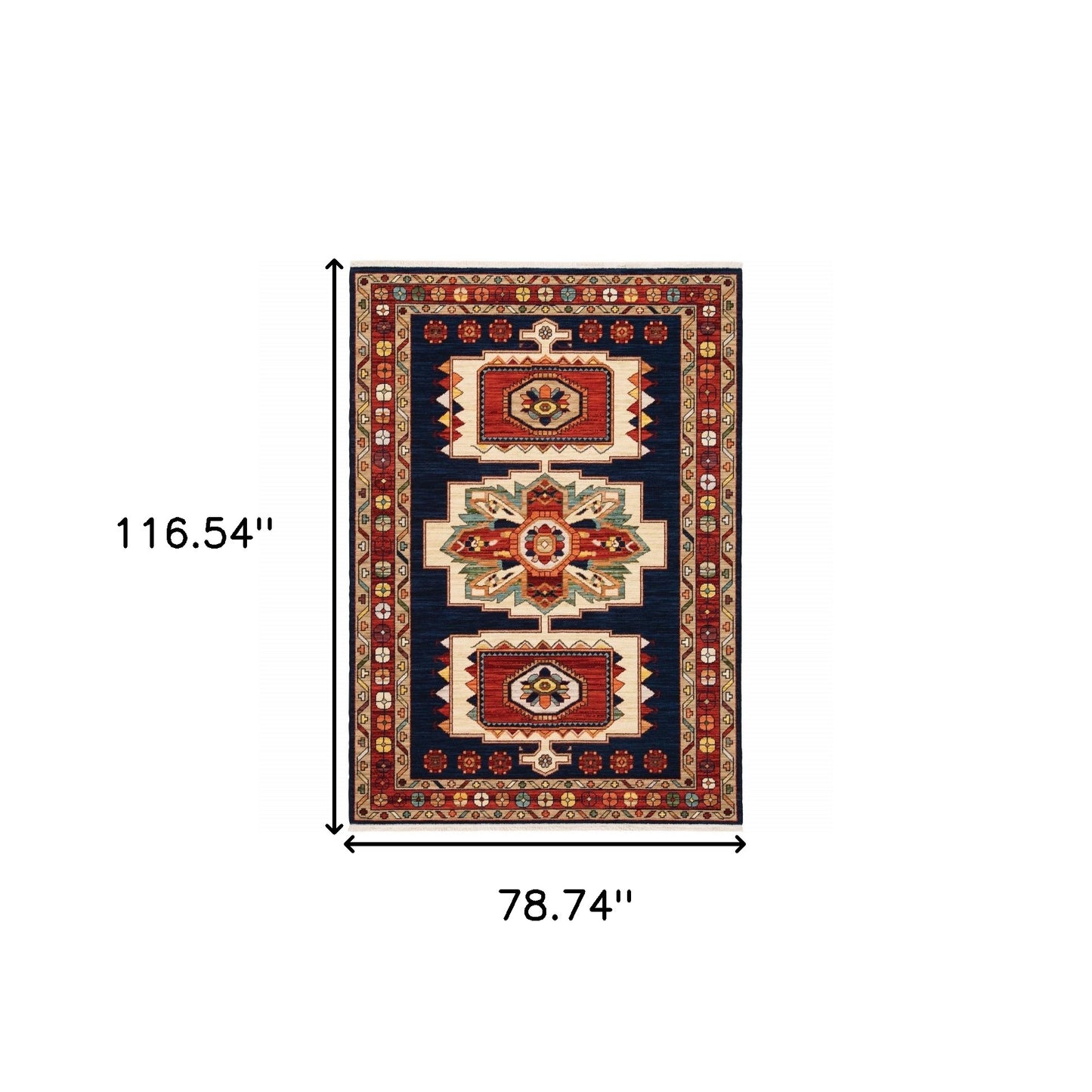7' X 10' Blue And Red Medallion Area Rug