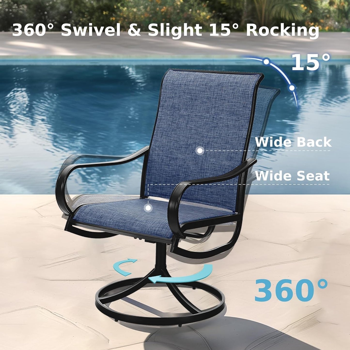 9-Piece Metal Outdoor Patio Dining Furniture Set 8 Sling Dining Swivel Chairs and 1 Expandable Outdoor Dining Rectangle Table, Blue-4