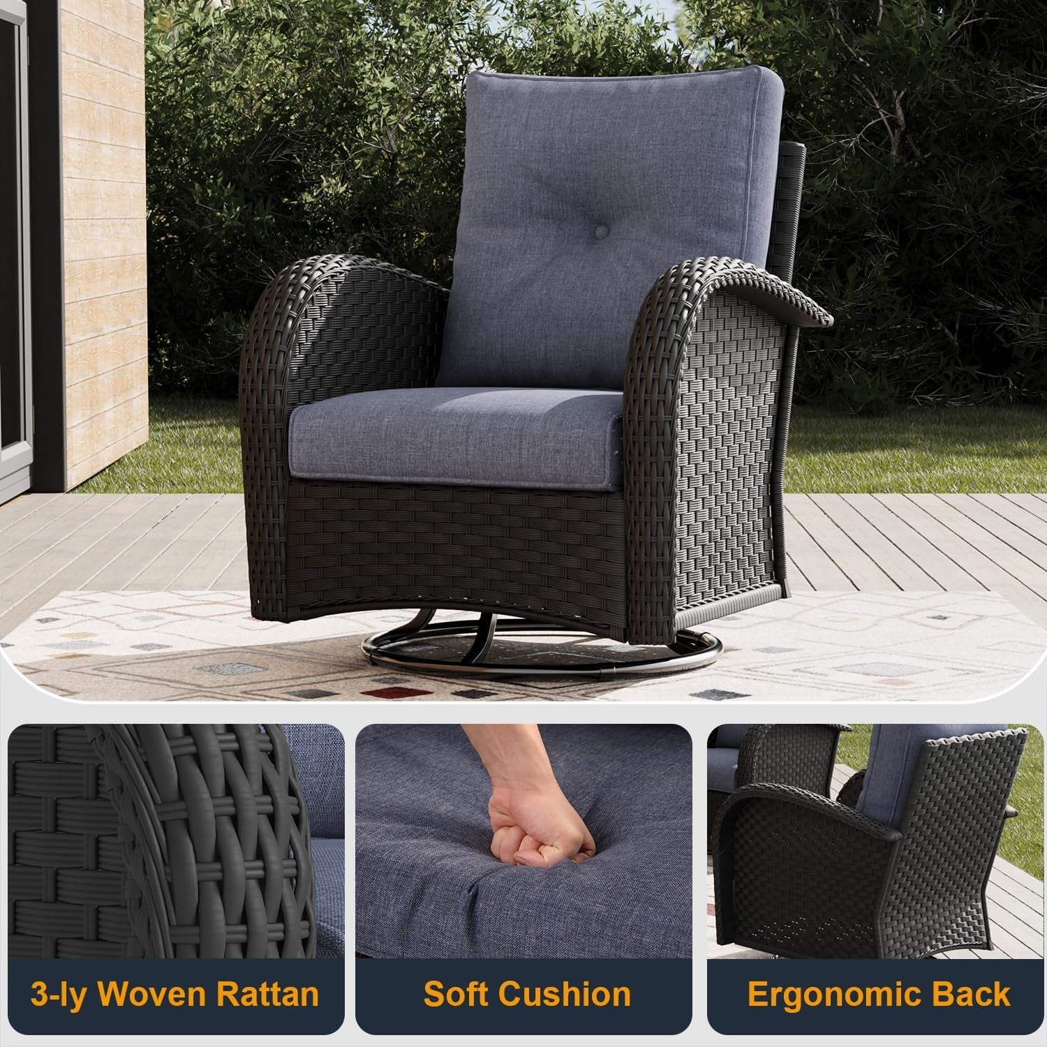 Outdoor Patio Furniture Sets with Fire Pit Table 10 Pieces Wicker Swivel Rocker Chairs and Sofa Sets for Backyard Deck-4