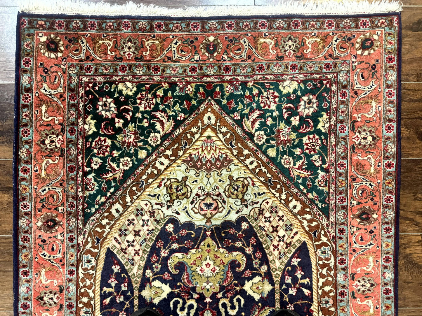 Persian Tabriz Rug 3x4, Navy Blue, Birds, Floral, Prayer Rug, Handmade Wool Rug, Finely Hand Knotted 325 KPSI-2