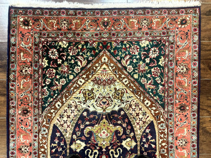 Persian Tabriz Rug 3x4, Navy Blue, Birds, Floral, Prayer Rug, Handmade Wool Rug, Finely Hand Knotted 325 KPSI-2