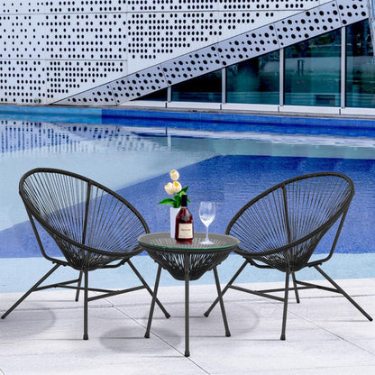 Acapulco Patio Bistro Set 3-Piece Outdoor Furniture Set All-Weather Woven Rope Patio Conversation Set with Glass Top Table and 2 Chairs (Black)-2