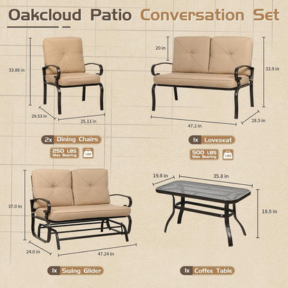 Five Piece Outdoor Metal Patio Furniture Conversation Set