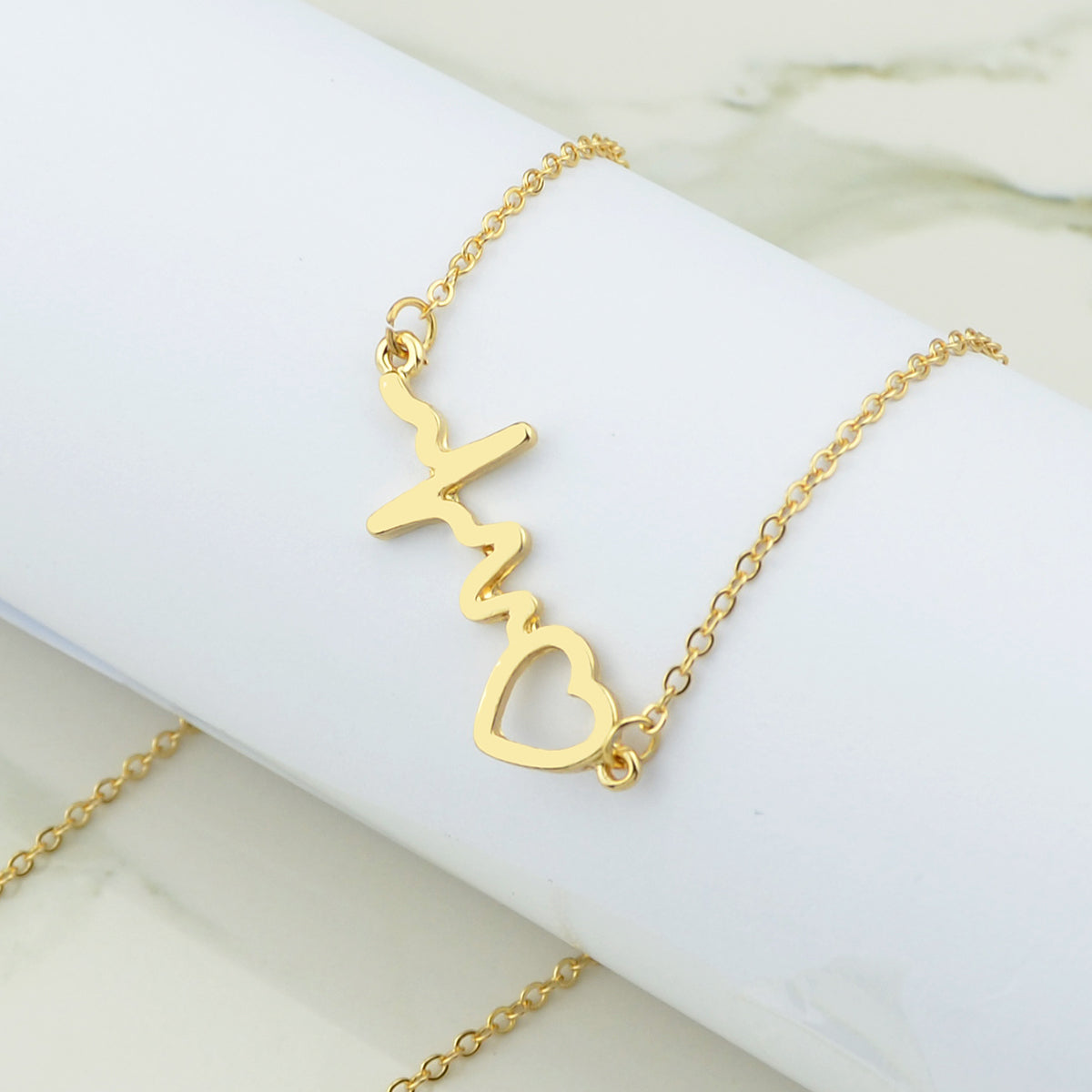 Minimalist Jewelry Gold Silver Chain Heartbeat Pendant Necklace Party Decoration