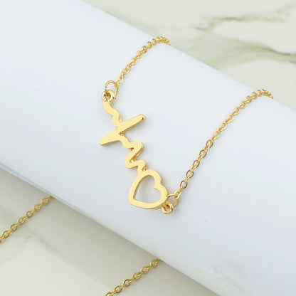 Minimalist Jewelry Gold Silver Chain Heartbeat Pendant Necklace Party Decoration