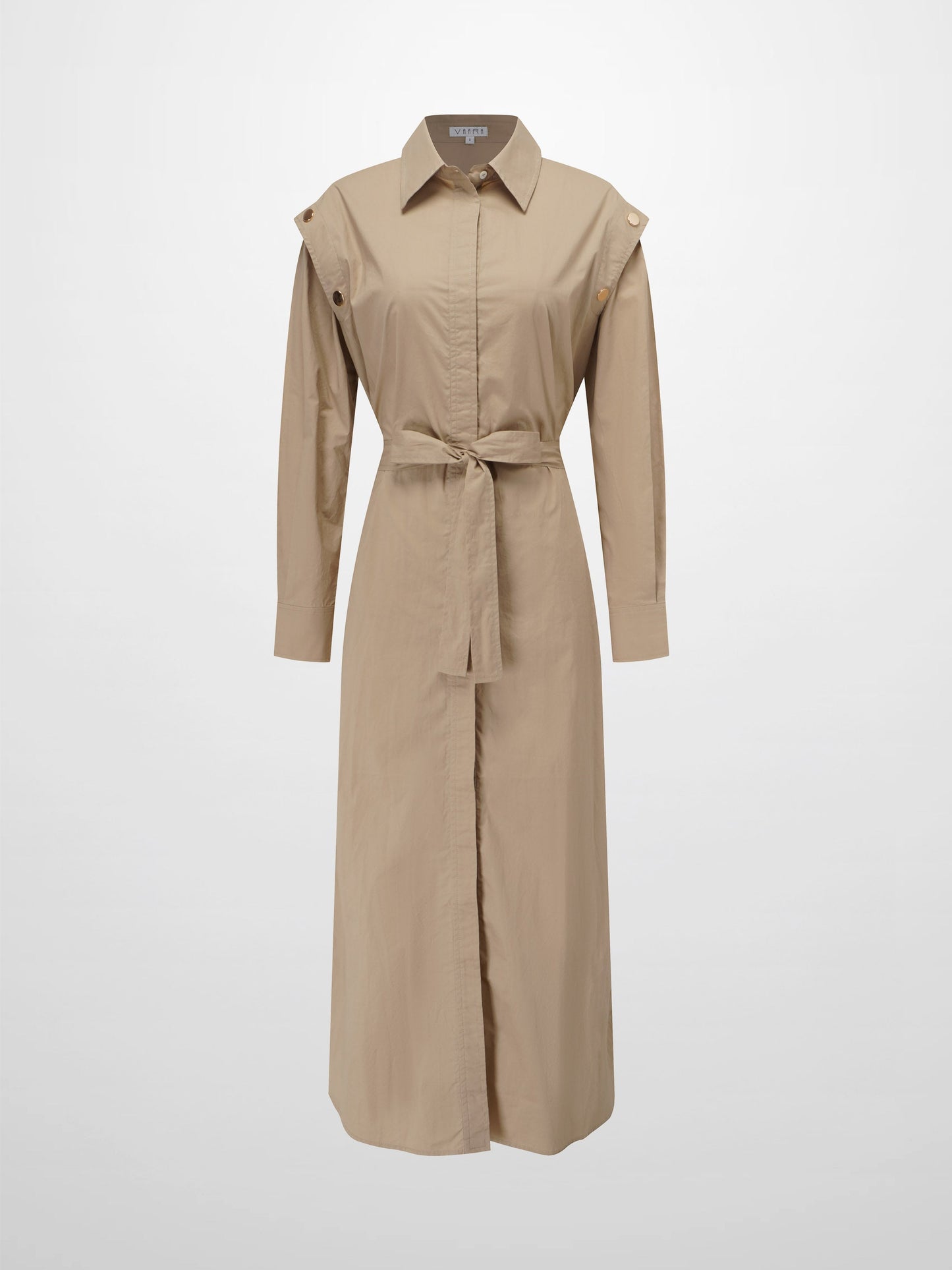 Button Overlay Shirtdress-Tan