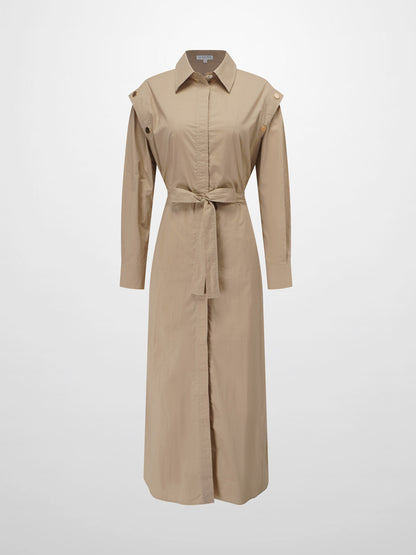 Button Overlay Shirtdress-Tan