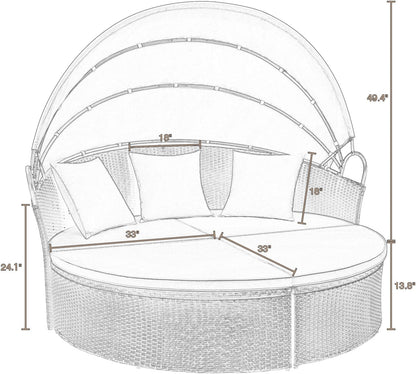 Outdoor Round Daybed Canopy, Wicker, Patio Sectional Sofa