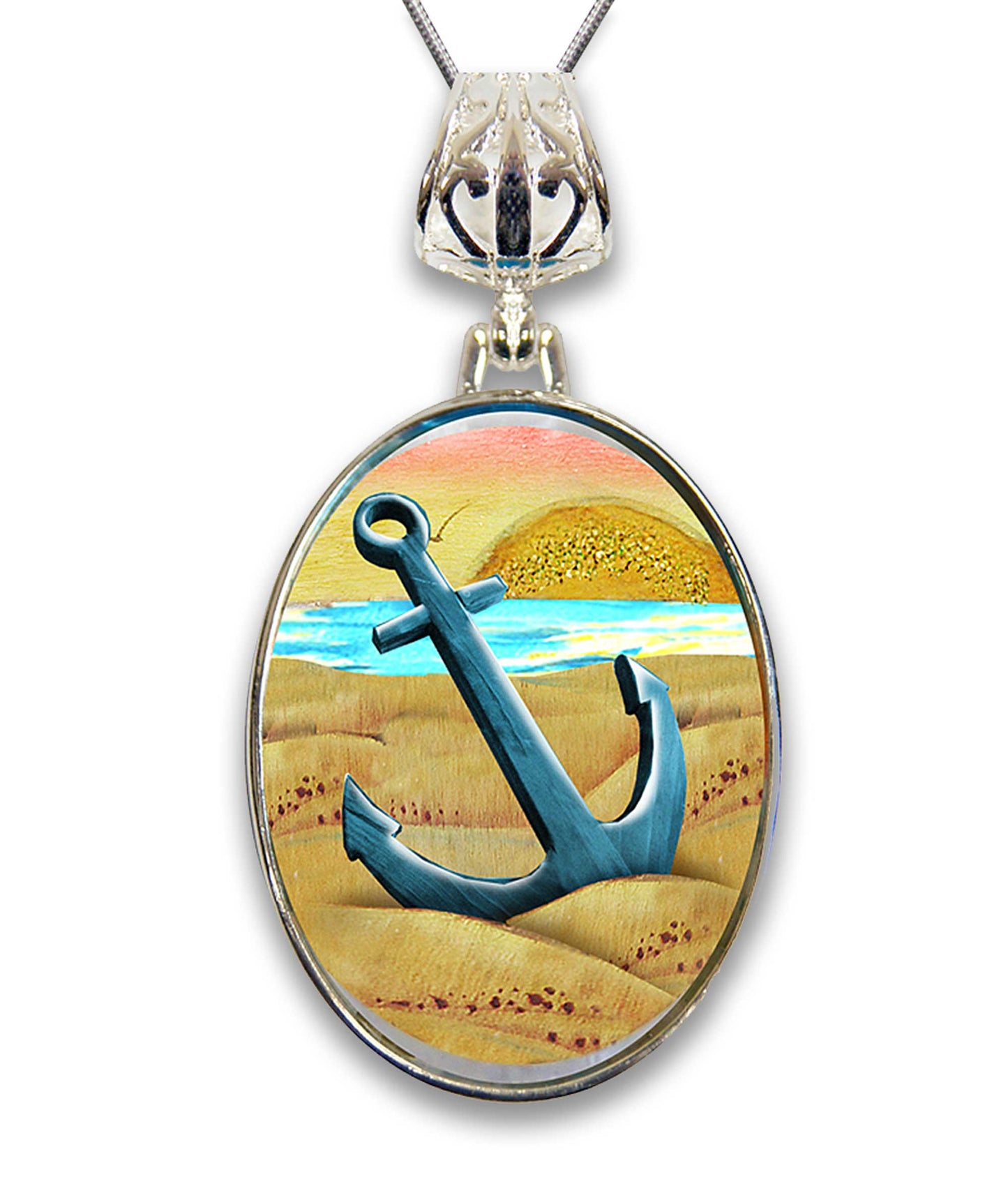 Anchor Silver-Plated Mother of Pearl Jewelry Pendant Necklace - 44056