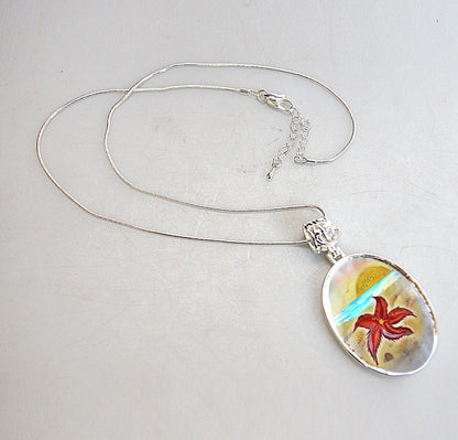 Starfish Pendant Silver-Plated Mother of Pearl Jewelry Necklace - 44051