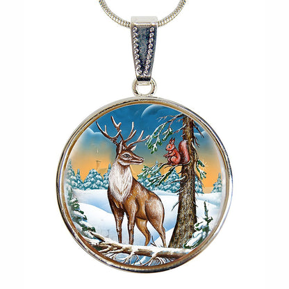 Regal Reindeer Silver Plated Mother of Pearl Jewelry Pendant Necklace - 44034