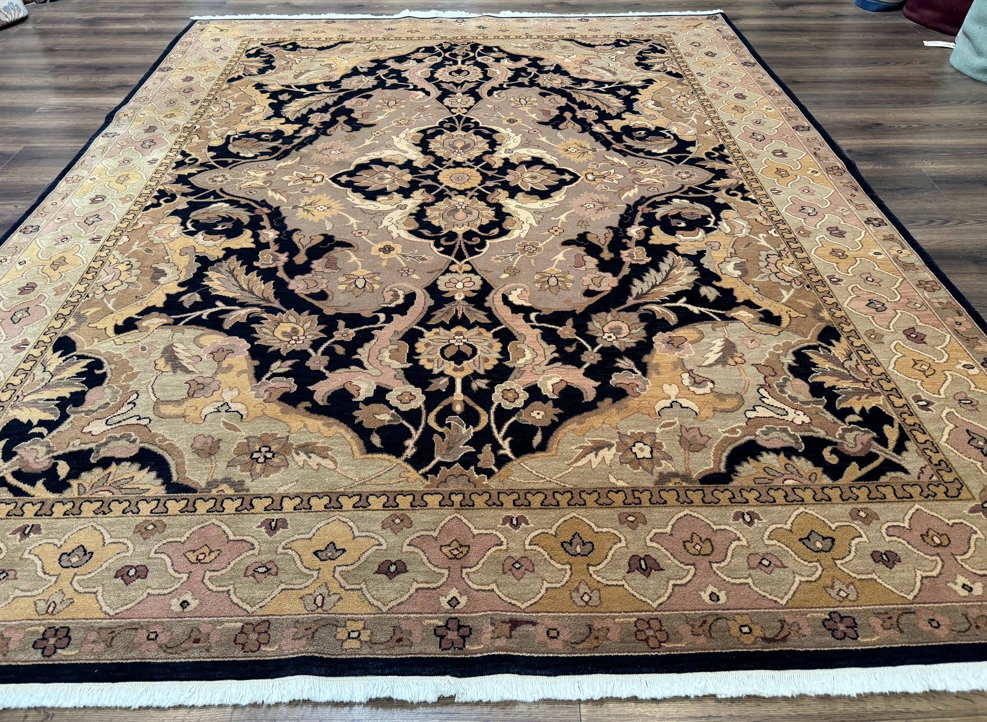 Handmade Wool Rug 8x10, Black & Dark Beige, Nourison, Traditional Rug-0
