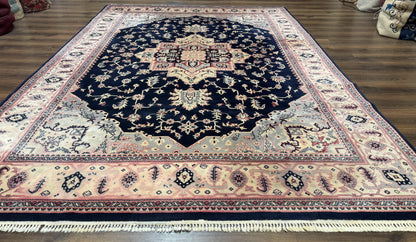 Karastan Rug 8x11 Navy Serapi, Kara Shah Rug, Navy Blue, Vintage Karastan Area Rug Wool Pile Karastan Rug