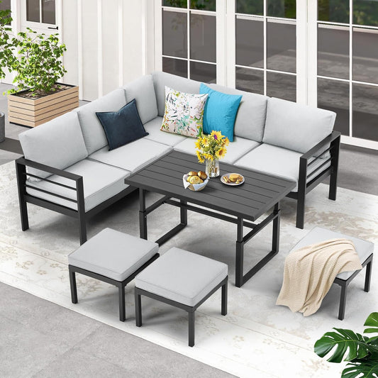 All Weather Aluminum Frame Patio Conversation Set, 7 Pieces Outdoor Patio Furniture, Patio Furniture Set, Outdoor Patio Set for Lawn, Garden, Balcony, Poolside, Conversation Set(Grey