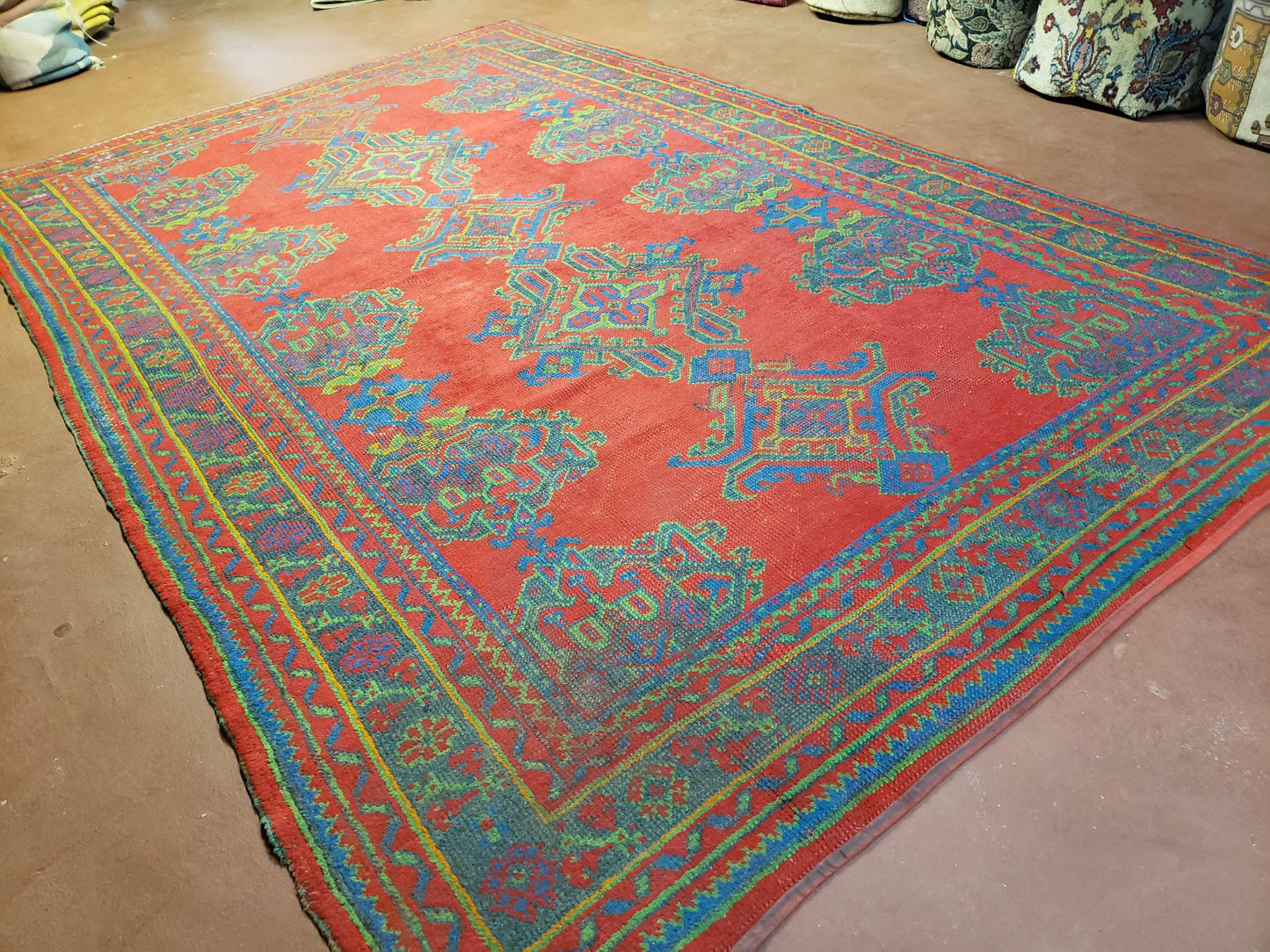 7x11 Turkish Oushak Rug, Vintage Red & Blue Oriental Carpet, Hand Knotted Wool Area Rug 7 x 11, Turkish Sparta Rug, Antique Turkish Rug Nice-1