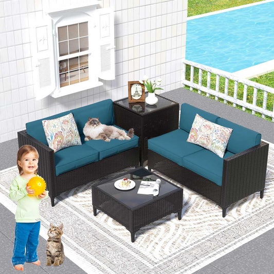 Waterproof Rattan Patio Furniture Set with Thick Cushions-0