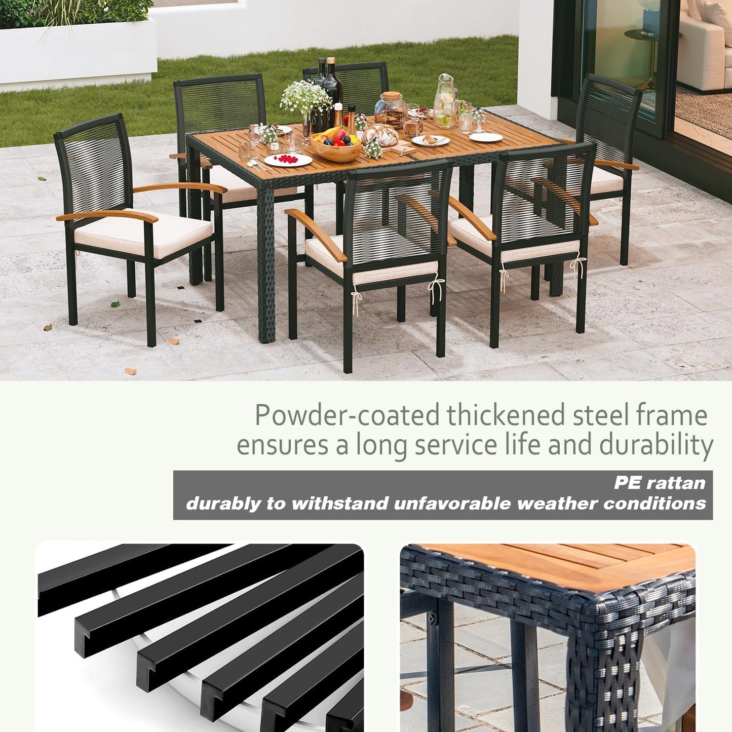 AERBUSKE 7 Pieces Outdoor Table and Chairs Set Outdoor Patio Furniture Set Wicker Patio Dining Sets for 6 Patio Table and Chairs Set Outdoor Furniture Set for Garden Yard Porch Poolside