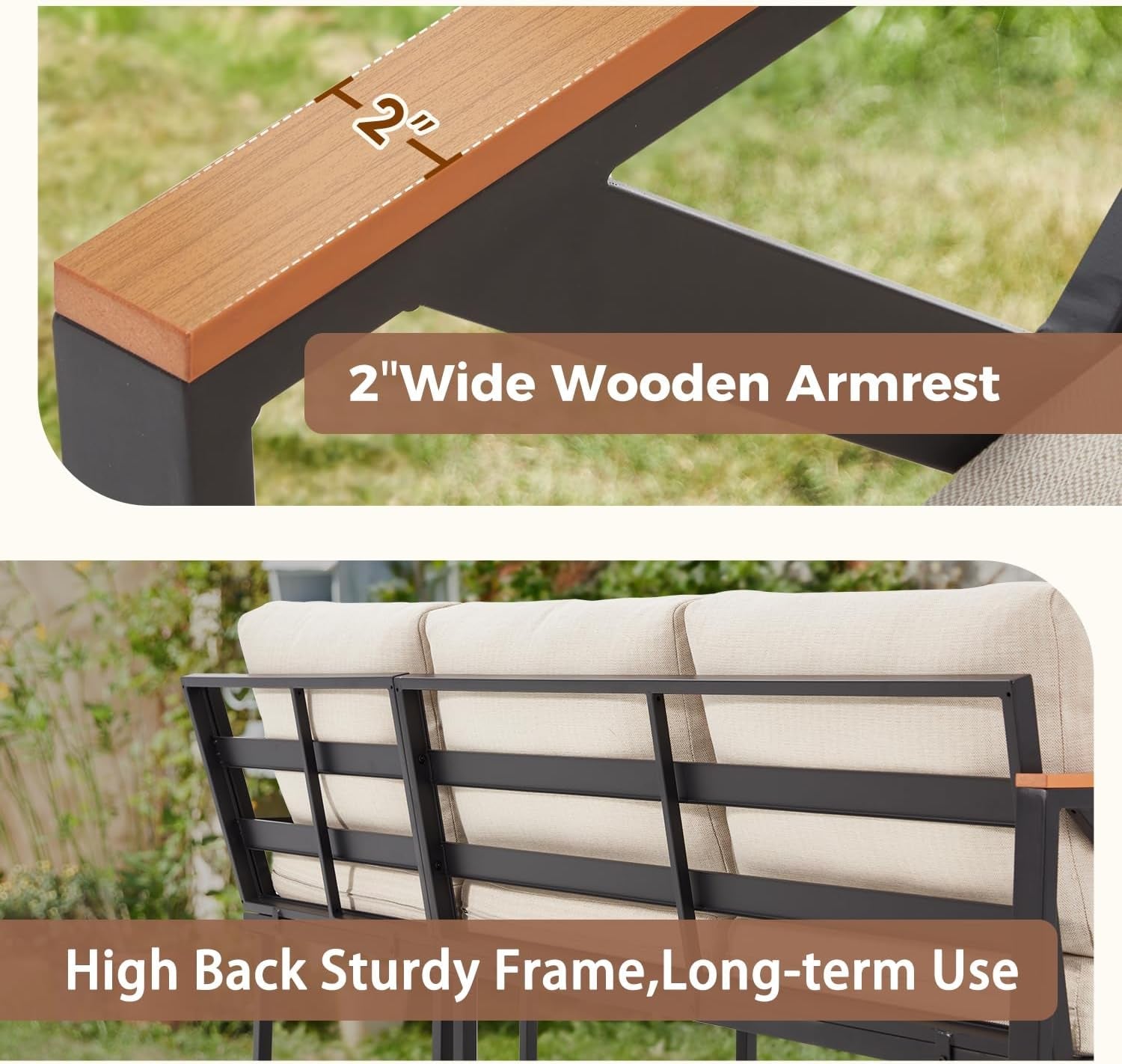 L Shape Metal Patio Furniture Set with Cushions-3